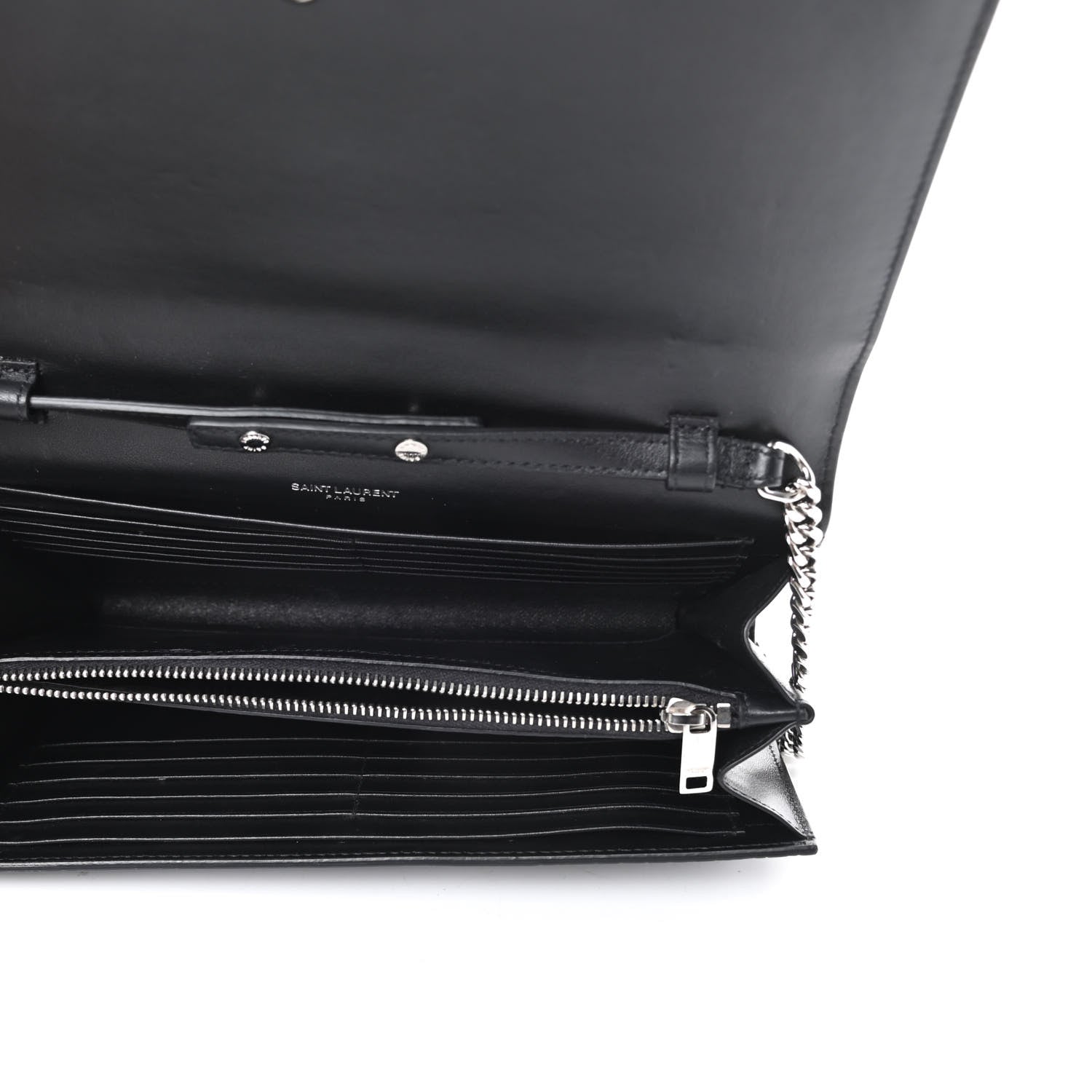 Saint Laurent Calfskin Crocodile Embossed Monogram Chain Wallet Black 5 of 15