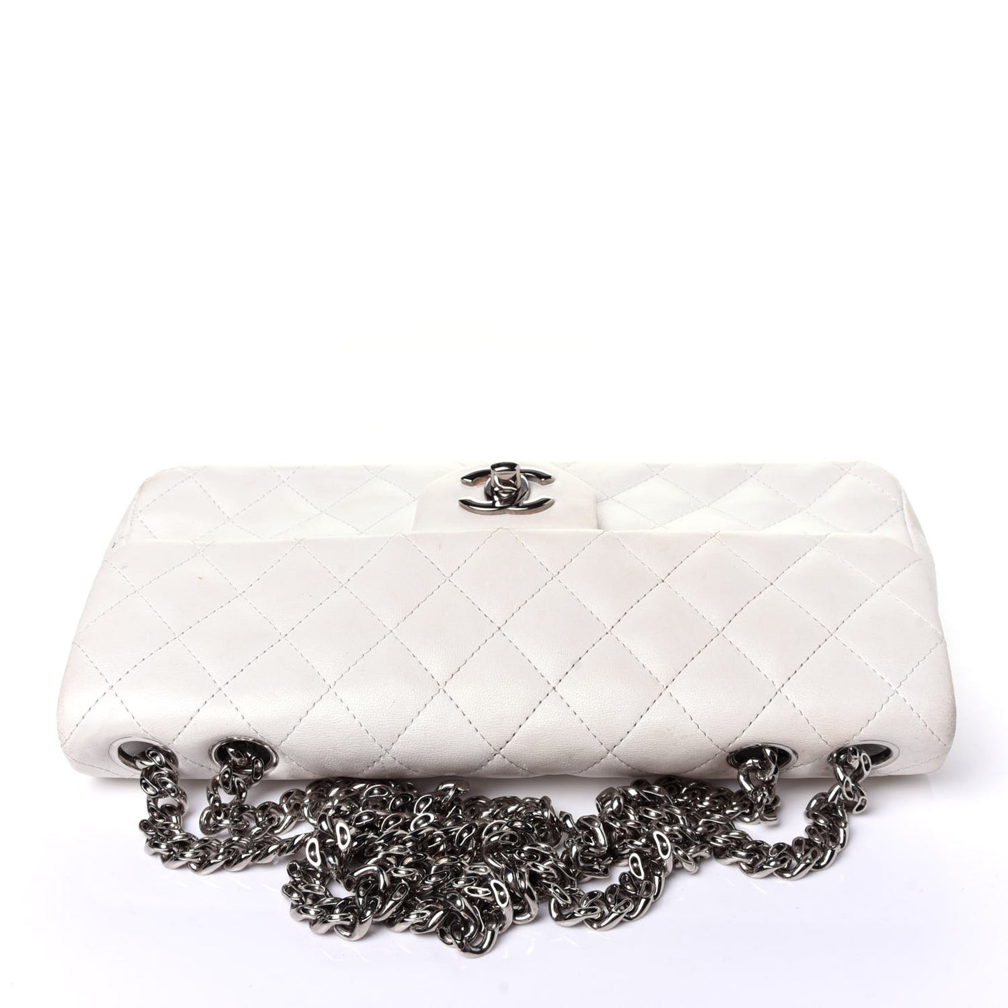 Lambskin Quilted East West Flap Bijoux Chain White