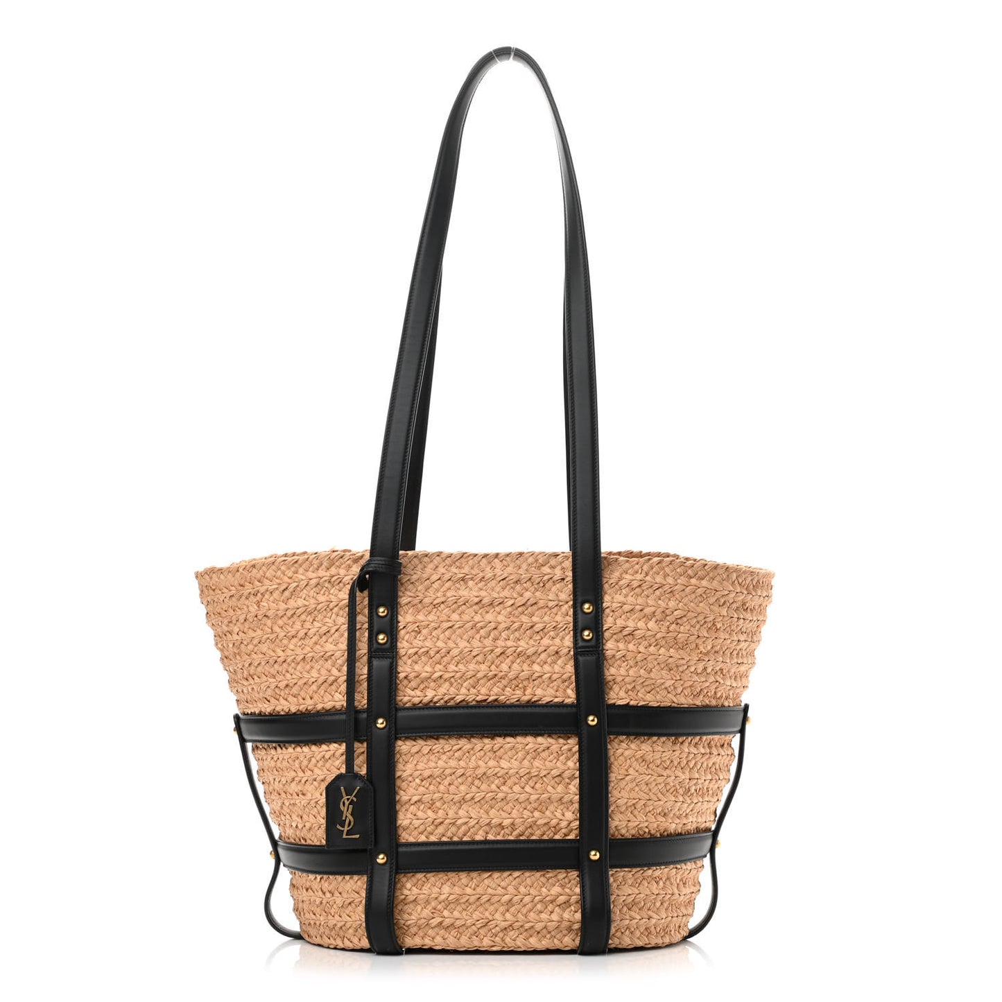 Raffia Calfskin Caged Tote Naturale Black