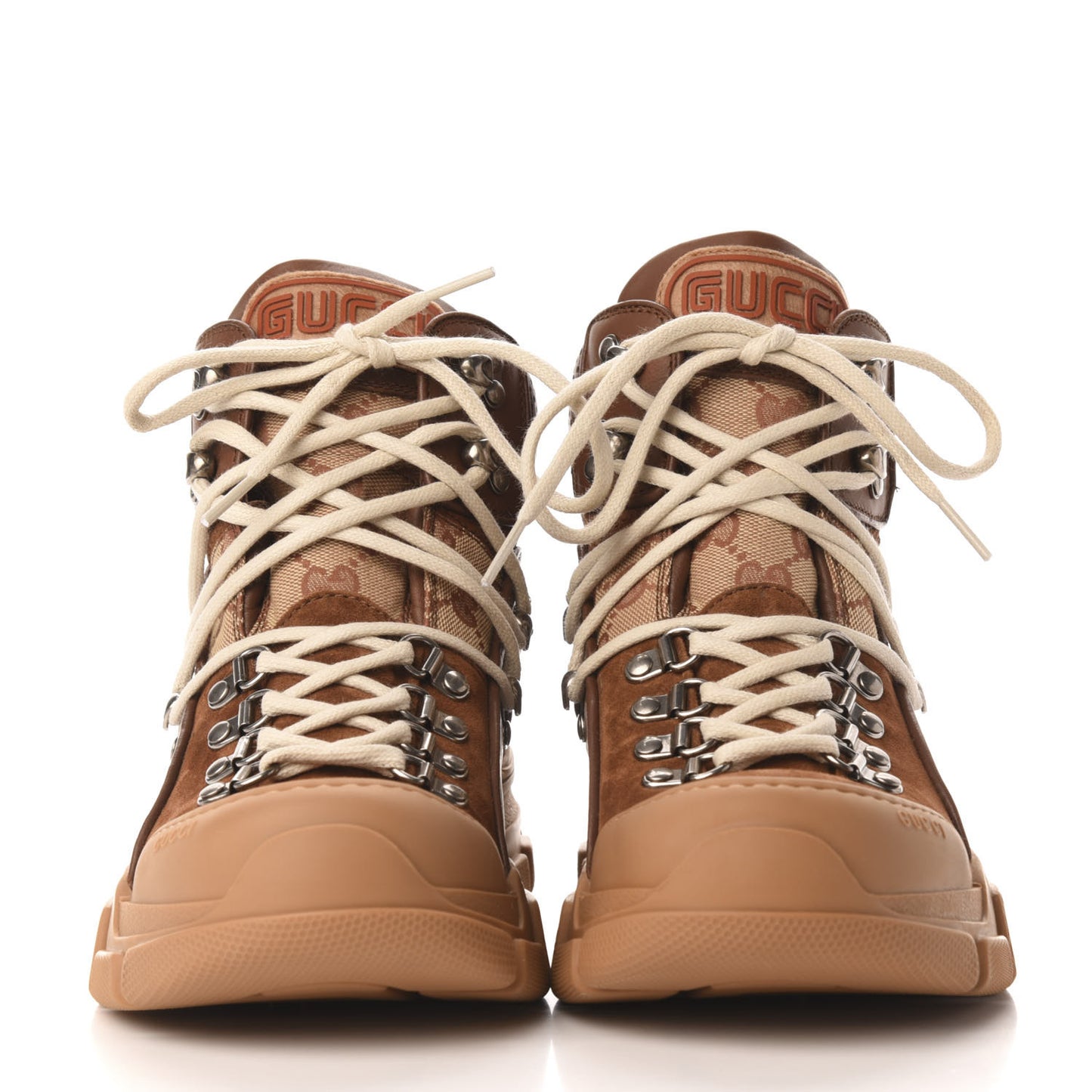 X SEGA Suede Calfskin GG Monogram Womens Flashtrek High-Top Sneakers 38 New Cuir Beige Ruggine