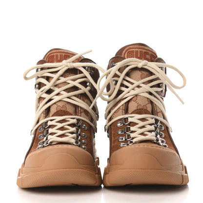 Gucci X SEGA Suede Calfskin GG Monogram Womens Flashtrek High-Top Sneakers 38 New Cuir Beige Ruggine 2 of 9