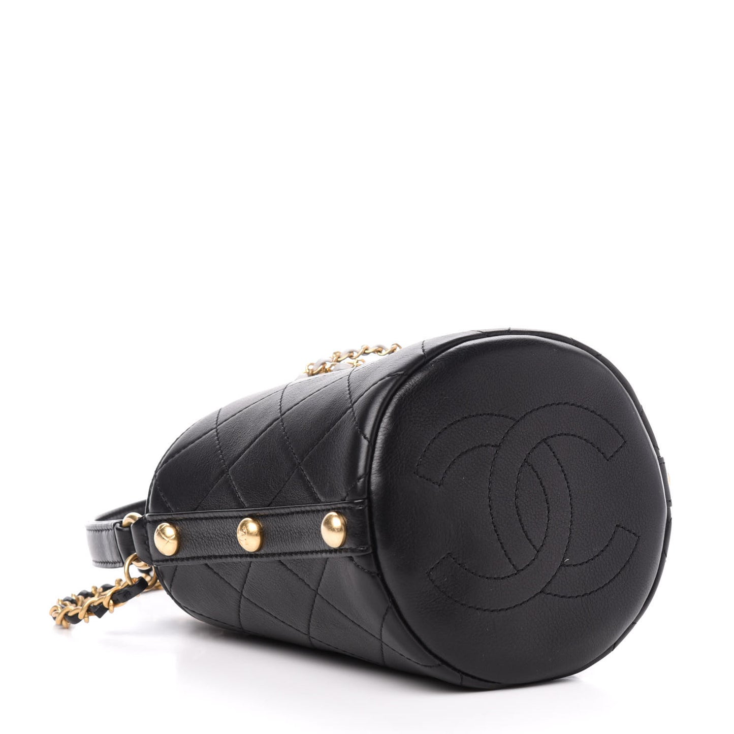 Calfskin Tweed Small CC Chain Bucket Drawstring Bag Black Multicolor
