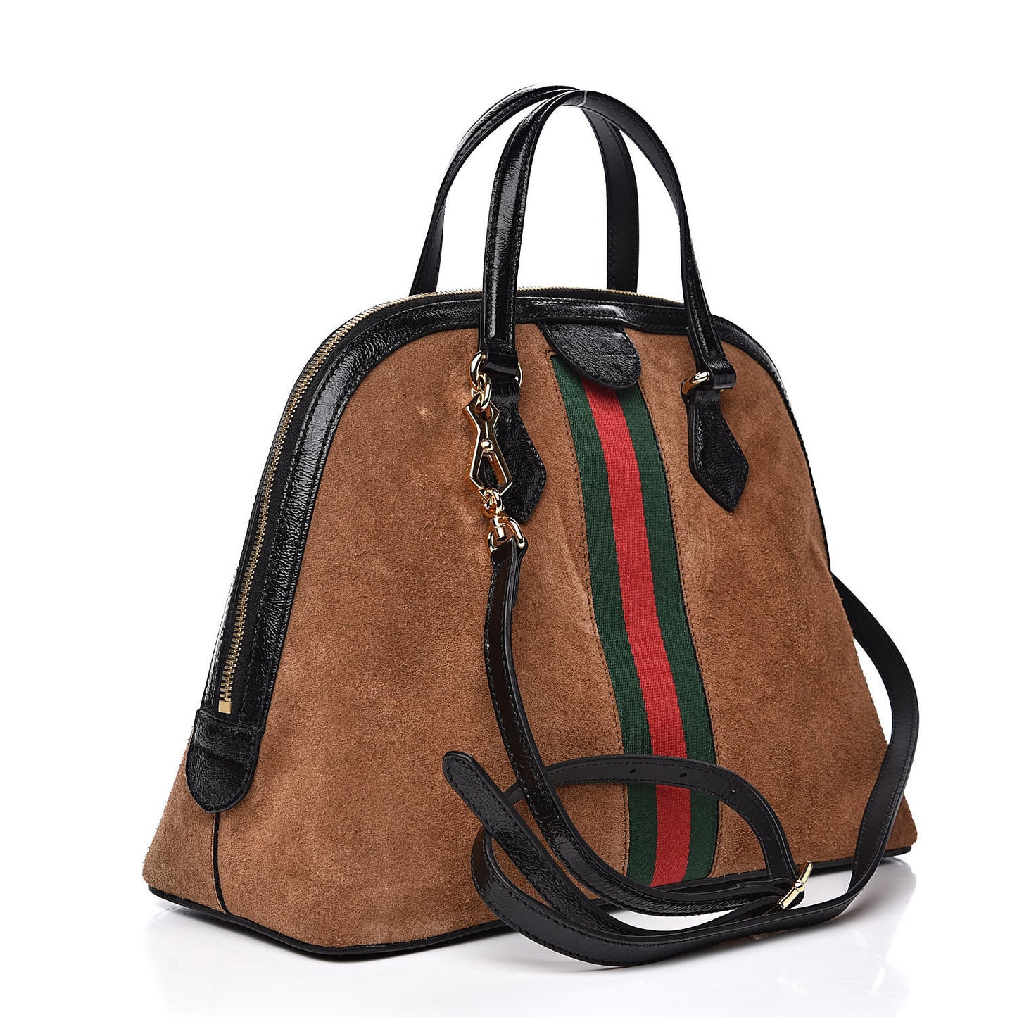 Suede Patent Web Medium Ophidia Top Handle Dome Bag Nocciola Black