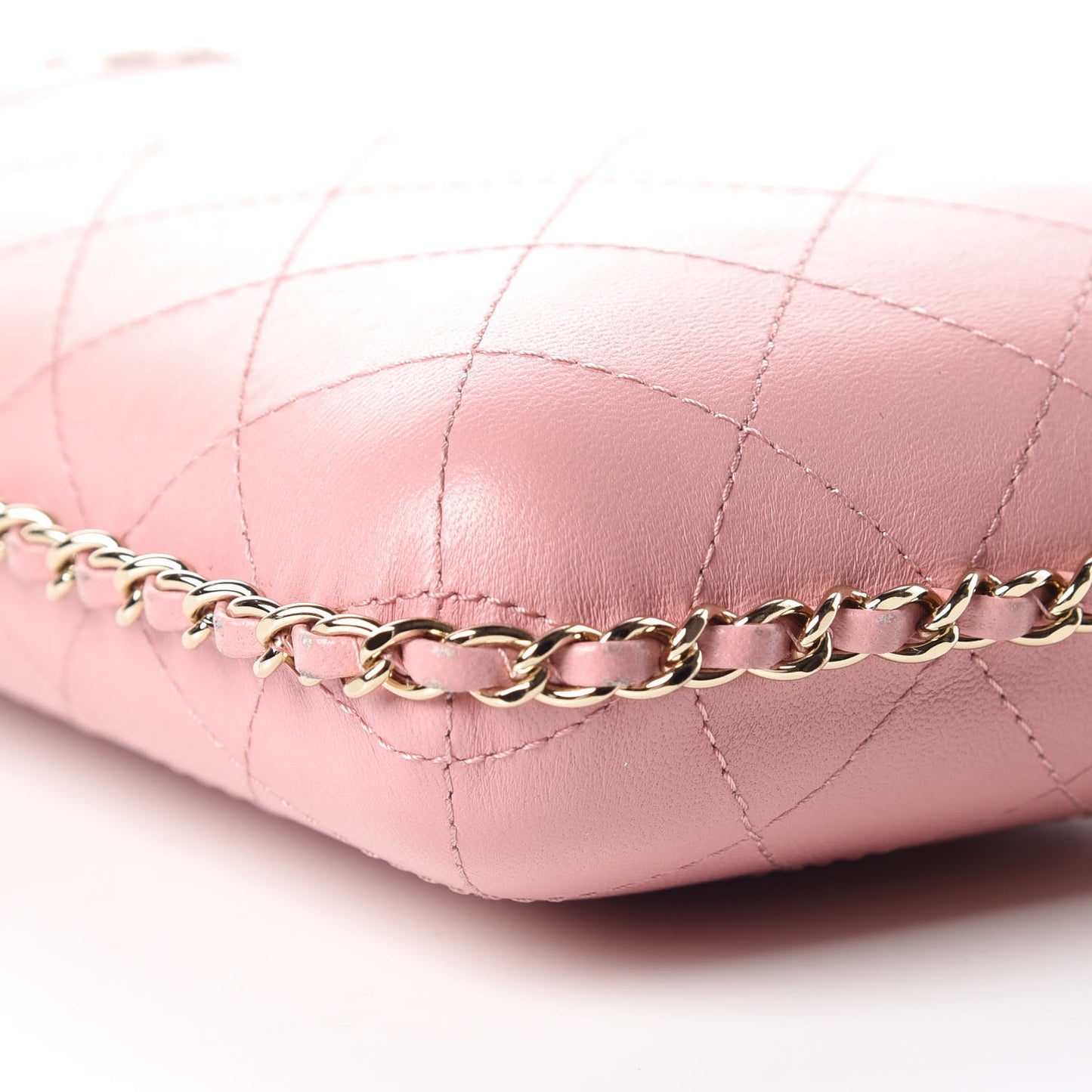 Lambskin Quilted Chain Around Phone Holder Pink