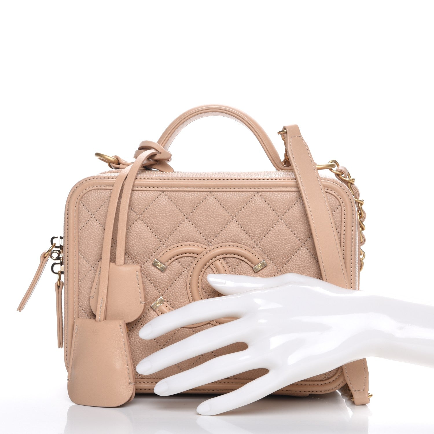Chanel Caviar Quilted Medium CC Filigree Vanity Case Beige 3 of 9