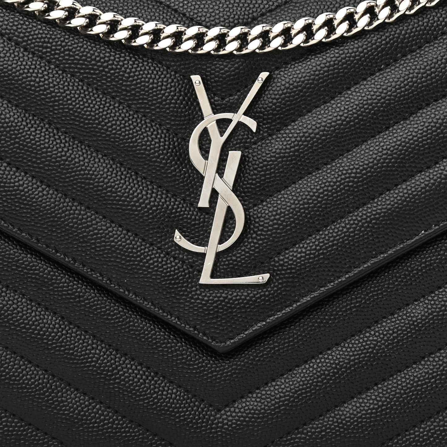 Grain De Poudre Matelasse Chevron Monogram Chain Wallet Black
