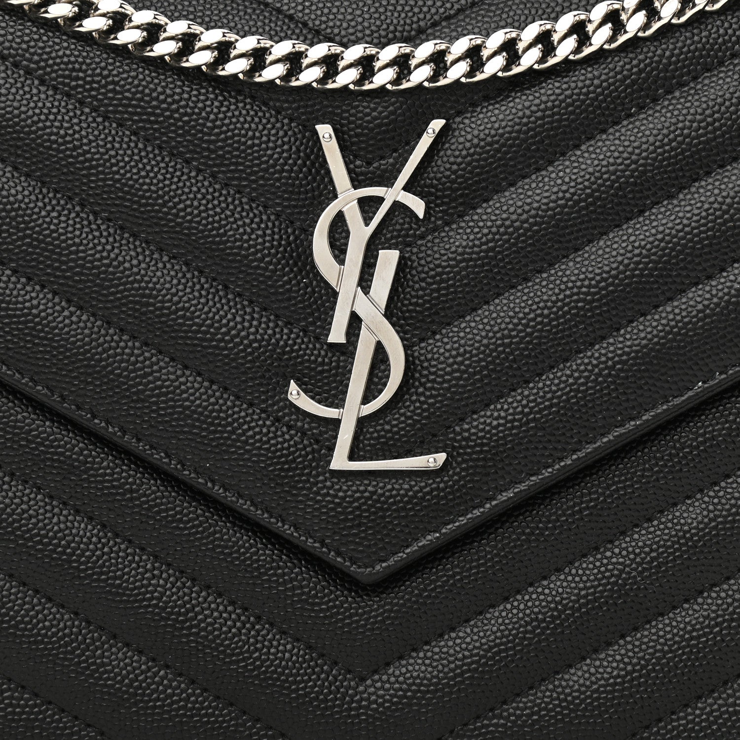 Saint Laurent Grain De Poudre Matelasse Chevron Monogram Chain Wallet Black 7 of 9
