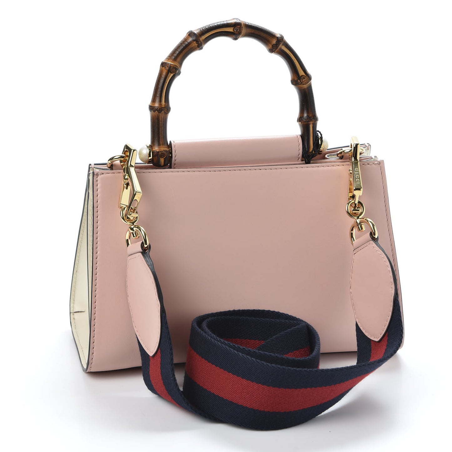 Nappa Bamboo Web Mini Nymphaea Top Handle Bag Perfect Pink Mystic White