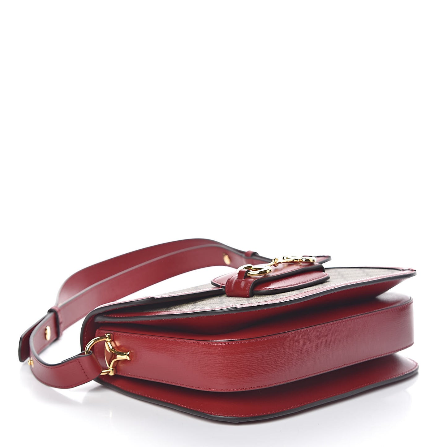 GG Supreme Monogram Azalea Calfskin Horsebit 1955 Shoulder Bag Beige Ebony New Cherry Red