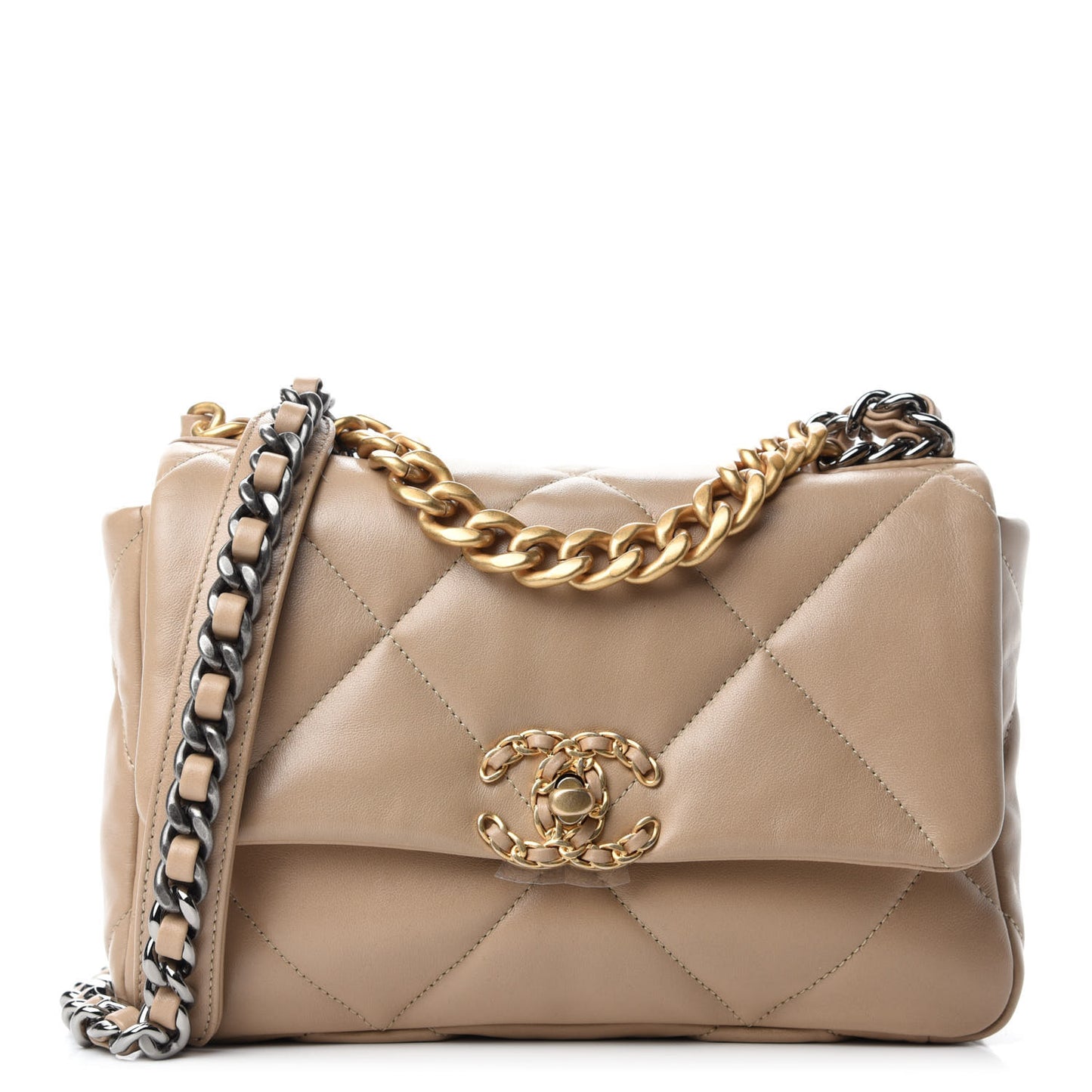 Lambskin Quilted Medium Chanel 19 Flap Dark Beige