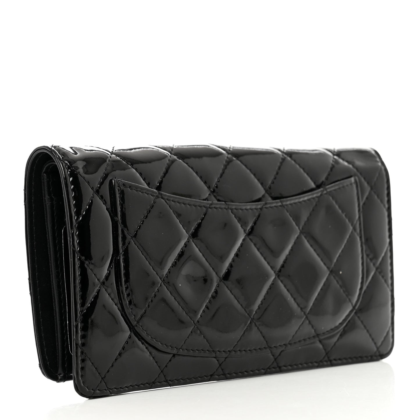 Patent Calfskin Quilted Yen Wallet Black