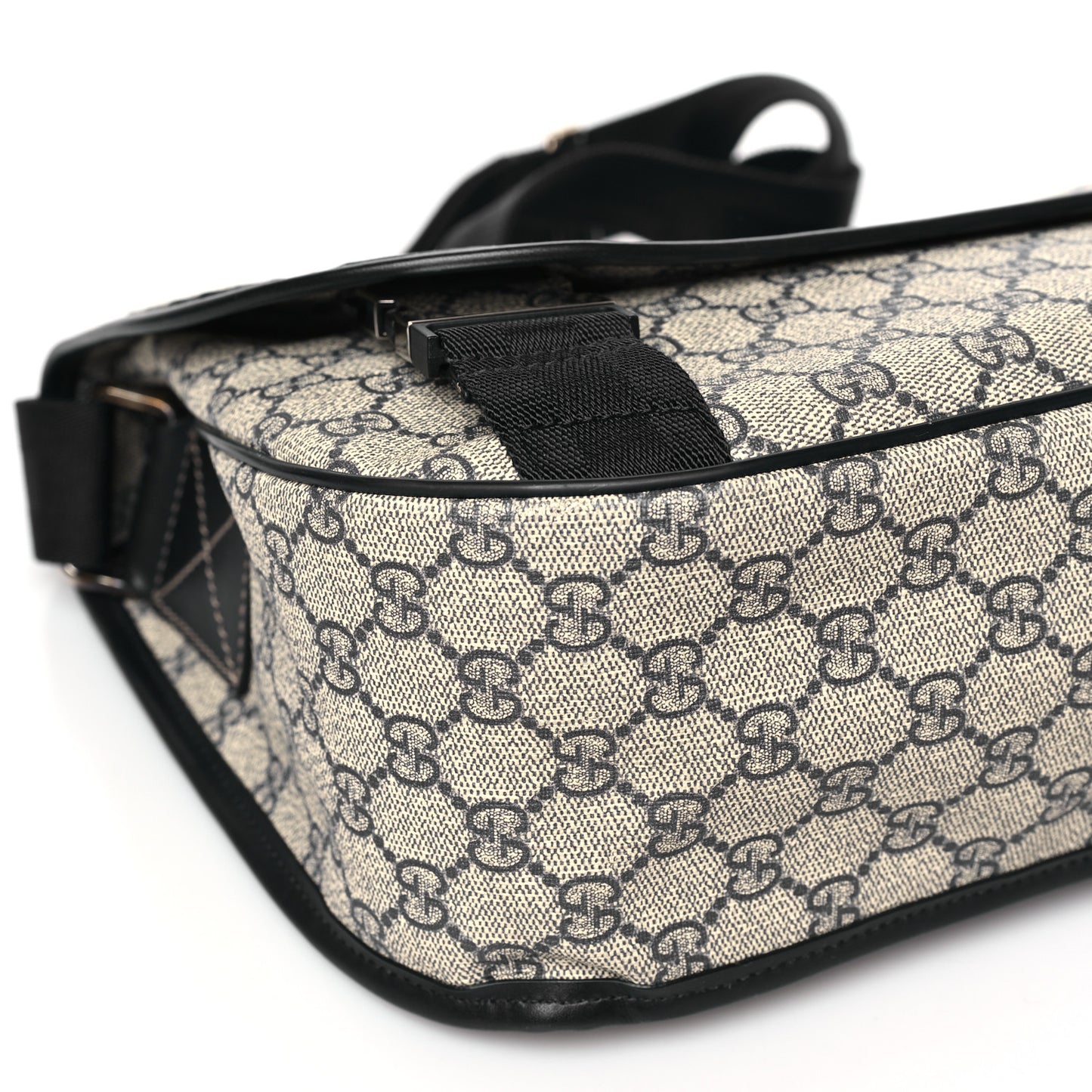GG Plus Monogram Medium Double Buckle Flap Messenger Bag Beige Navy