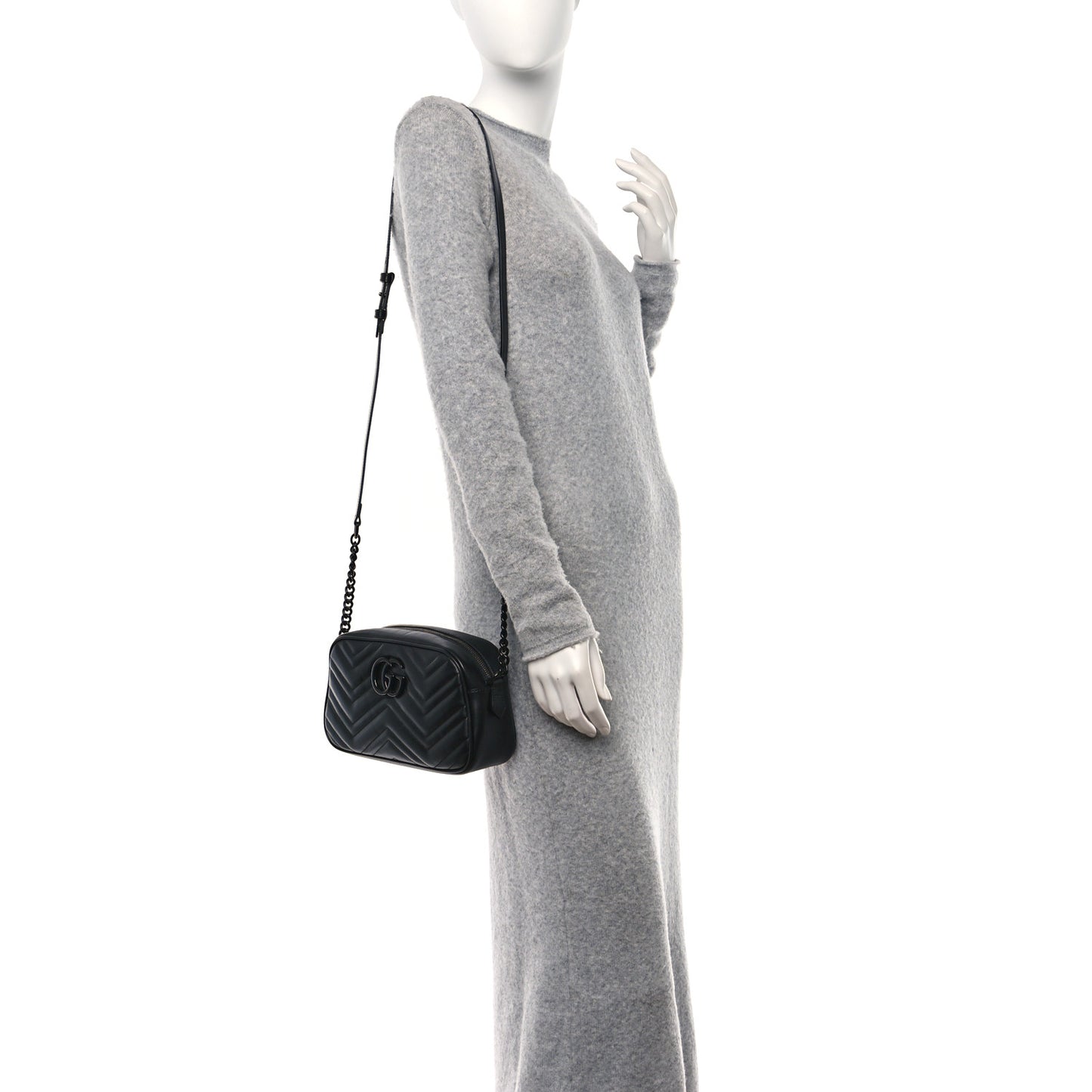 Calfskin Matelasse Monochrome Small GG Marmont Chain Shoulder Bag Black