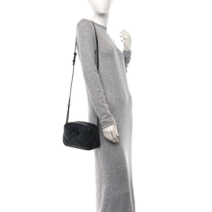 Gucci Calfskin Matelasse Monochrome Small GG Marmont Chain Shoulder Bag Black 2 of 9