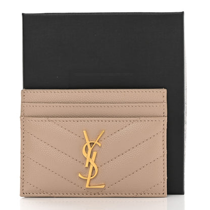 Saint Laurent Grain De Poudre Matelasse Chevron Monogram Credit Card Case Dark Beige 8 of 8