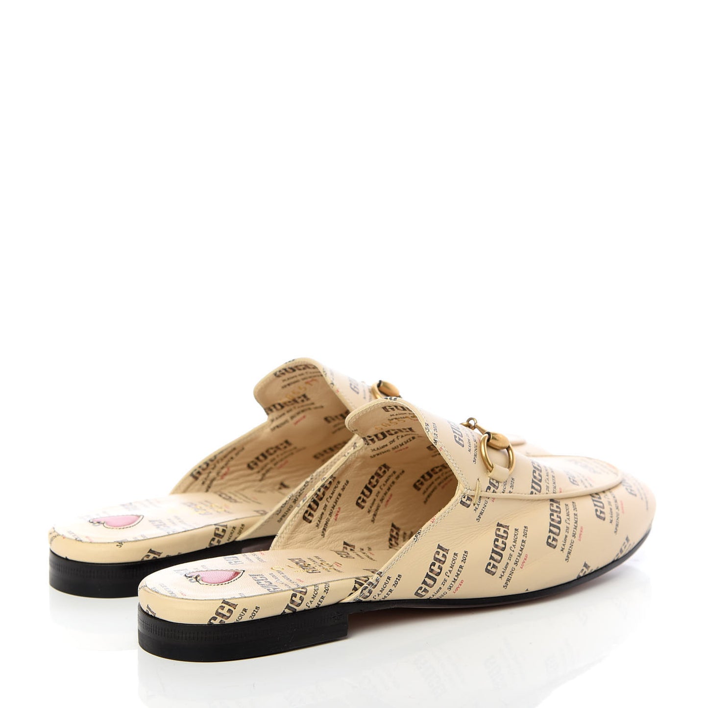 Calfskin Stamp Print Womens Princetown Slippers 37 Soy Black