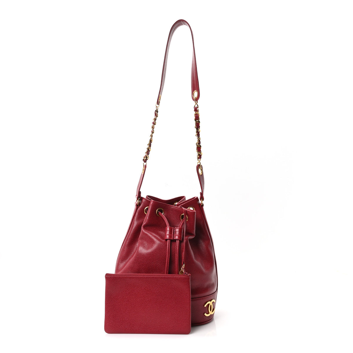 Caviar CC Drawstring Shoulder Bag Red