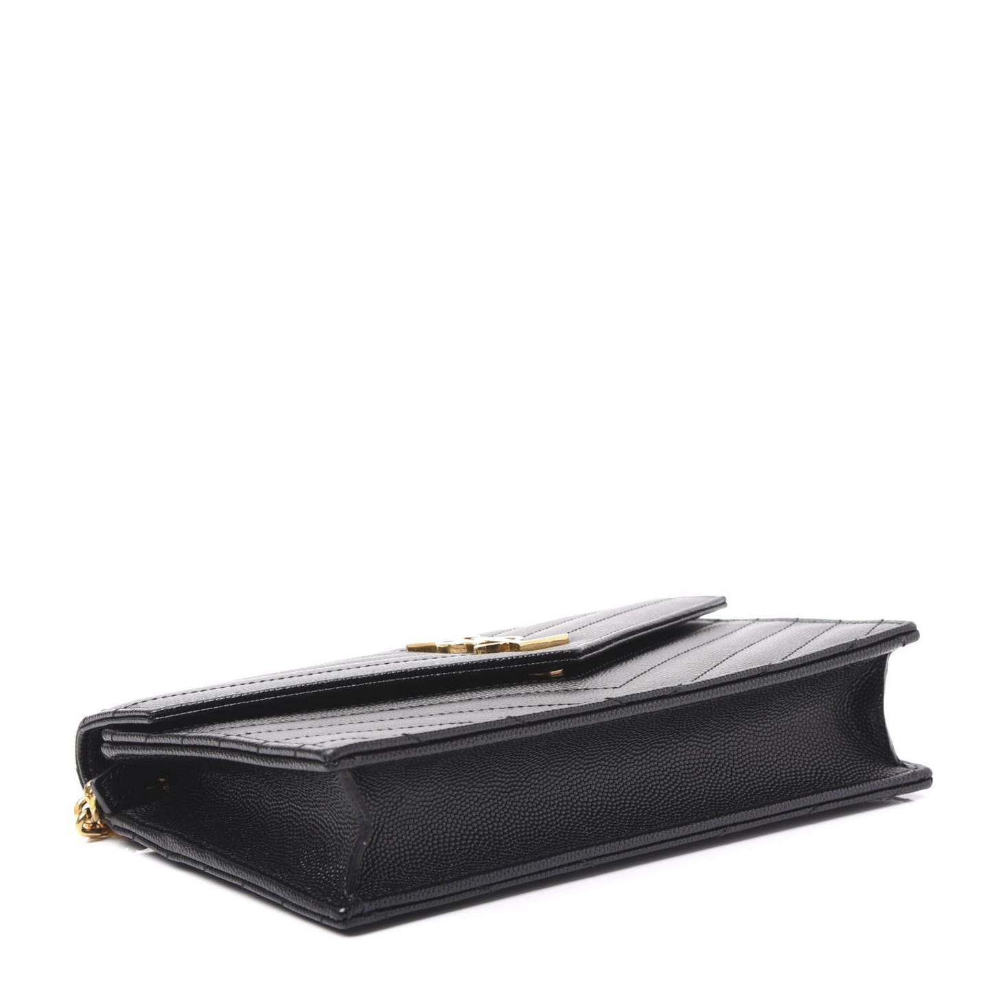 Grain De Poudre Matelasse Chevron Monogram Envelope Chain Wallet Black
