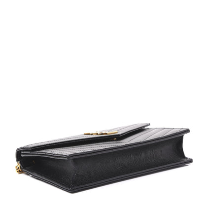 Saint Laurent Grain De Poudre Matelasse Chevron Monogram Envelope Chain Wallet Black 3 of 9
