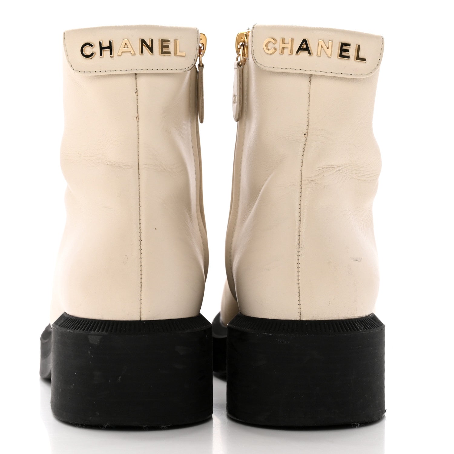 Chanel Calfskin Logo Boots 37 White Black 5 of 21