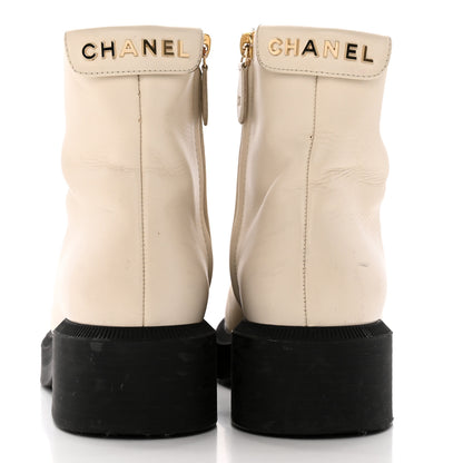 Chanel Calfskin Logo Boots 37 White Black 5 of 21