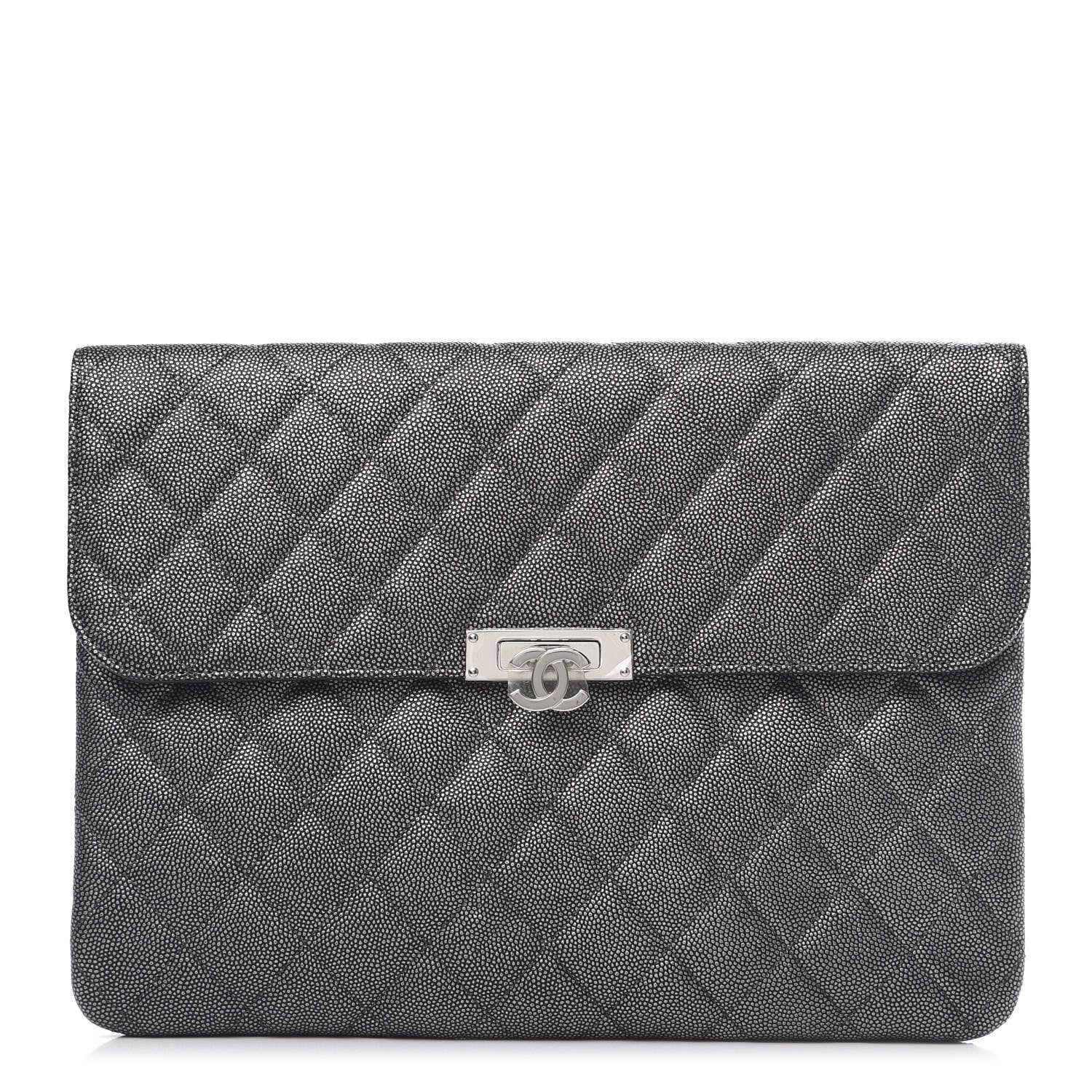 Chanel Metallic Caviar Quilted Medium Golden Class Pouch Dark Grey 1 of 8