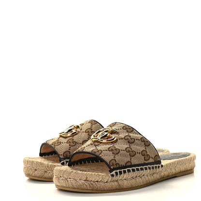 Gucci Monogram Matelasse GG Marmont Espadrille 20mm Slide Sandals 37 Beige Ebony Black 2 of 15