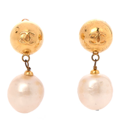 Chanel Pearl CC Dangle Clip On Earrings Gold 1 of 4