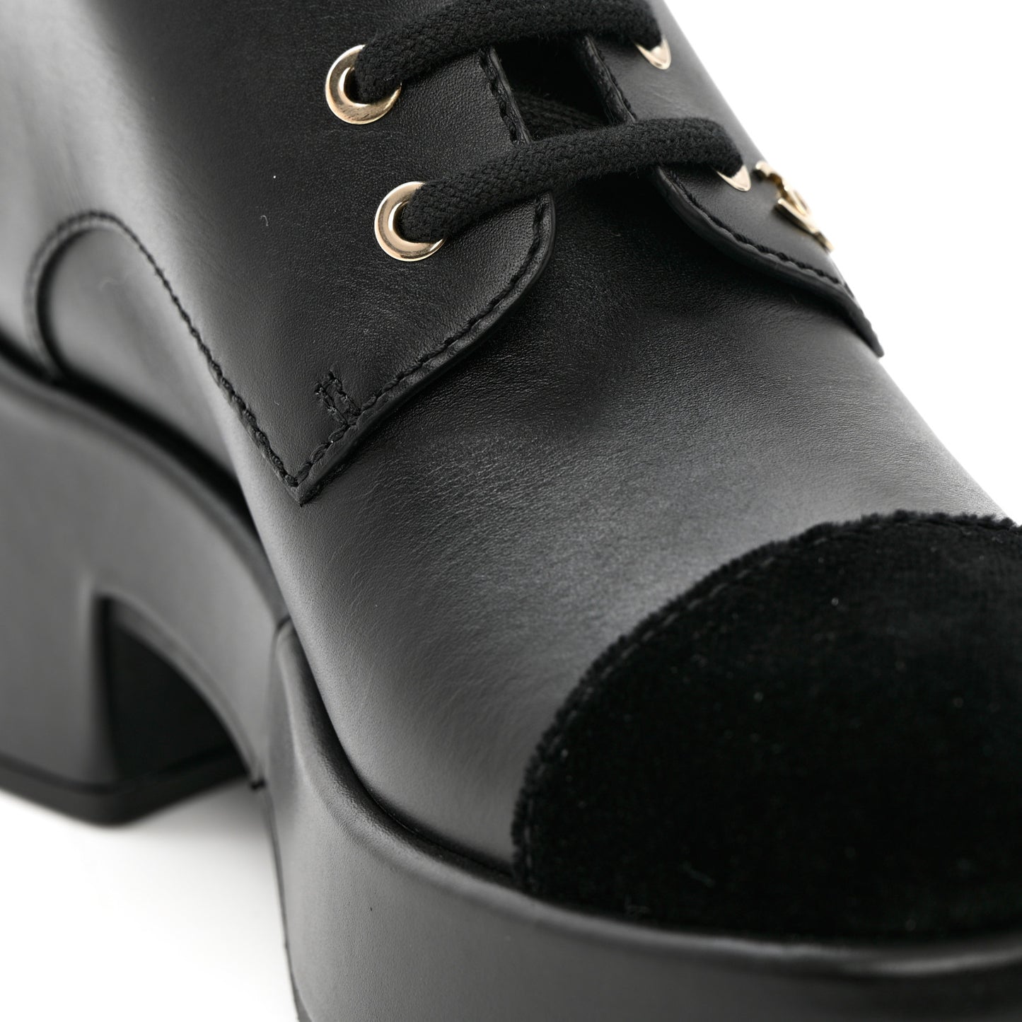 Calfskin Velvet CC Cap Toe Boots 38 Black