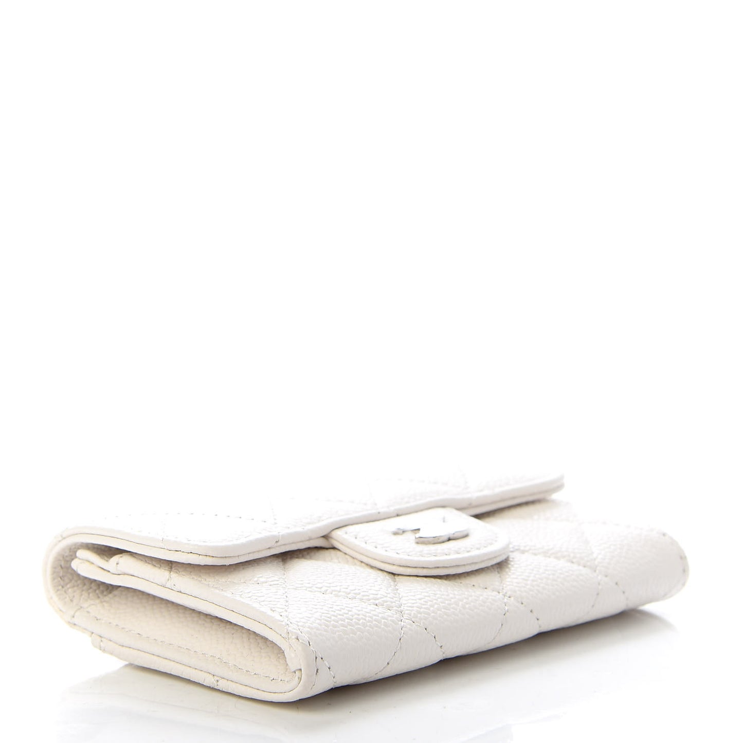 Caviar Quilted Flap Card Holder Wallet White