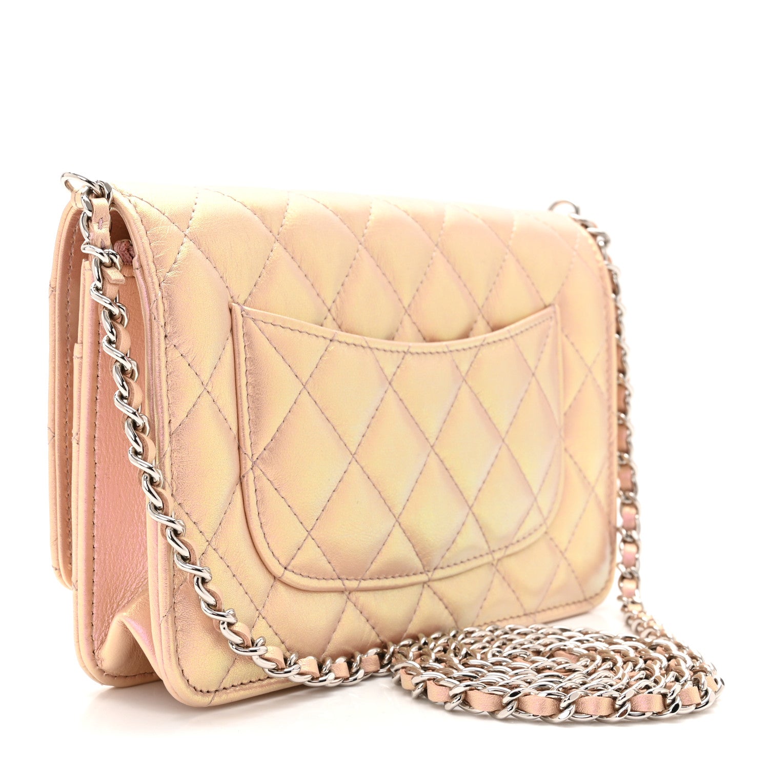 Chanel Iridescent Calfskin Quilted Wallet On Chain WOC Pink 3 of 12