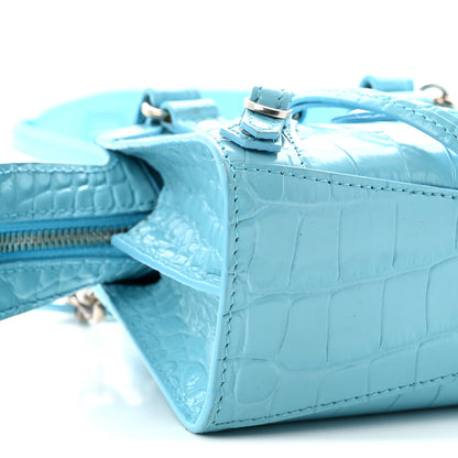Balenciaga Calfskin Crocodile Embossed Neo Classic Silver Hardware Nano City Crossbody Azur 9 of 13