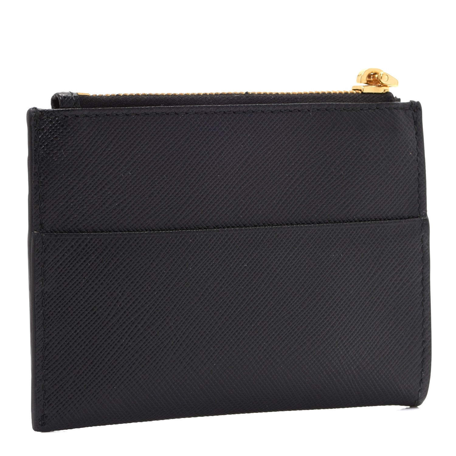 Prada Saffiano Triangle Zip Card Holder Black 3 of 7