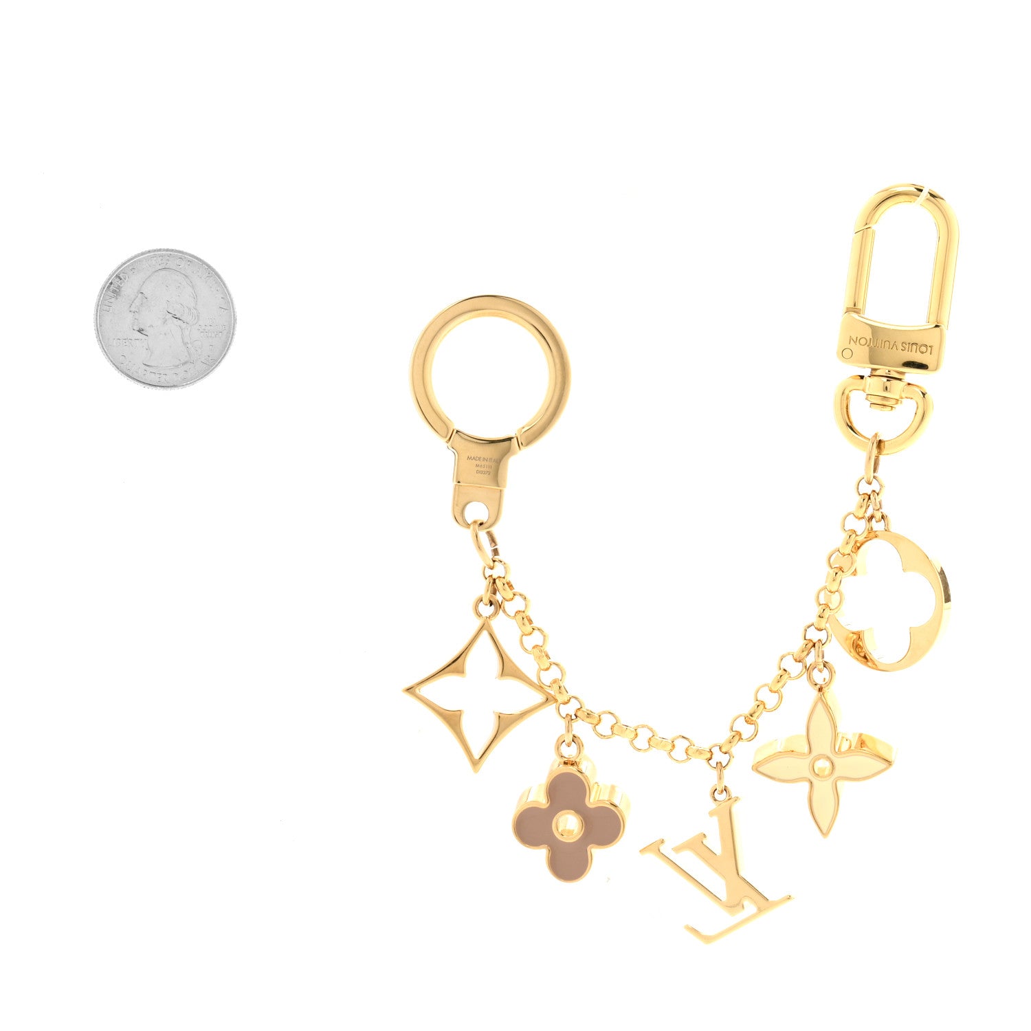 Louis Vuitton Brass Enamel Fleur De Monogram Bag Charm Chain Gold 2 of 5