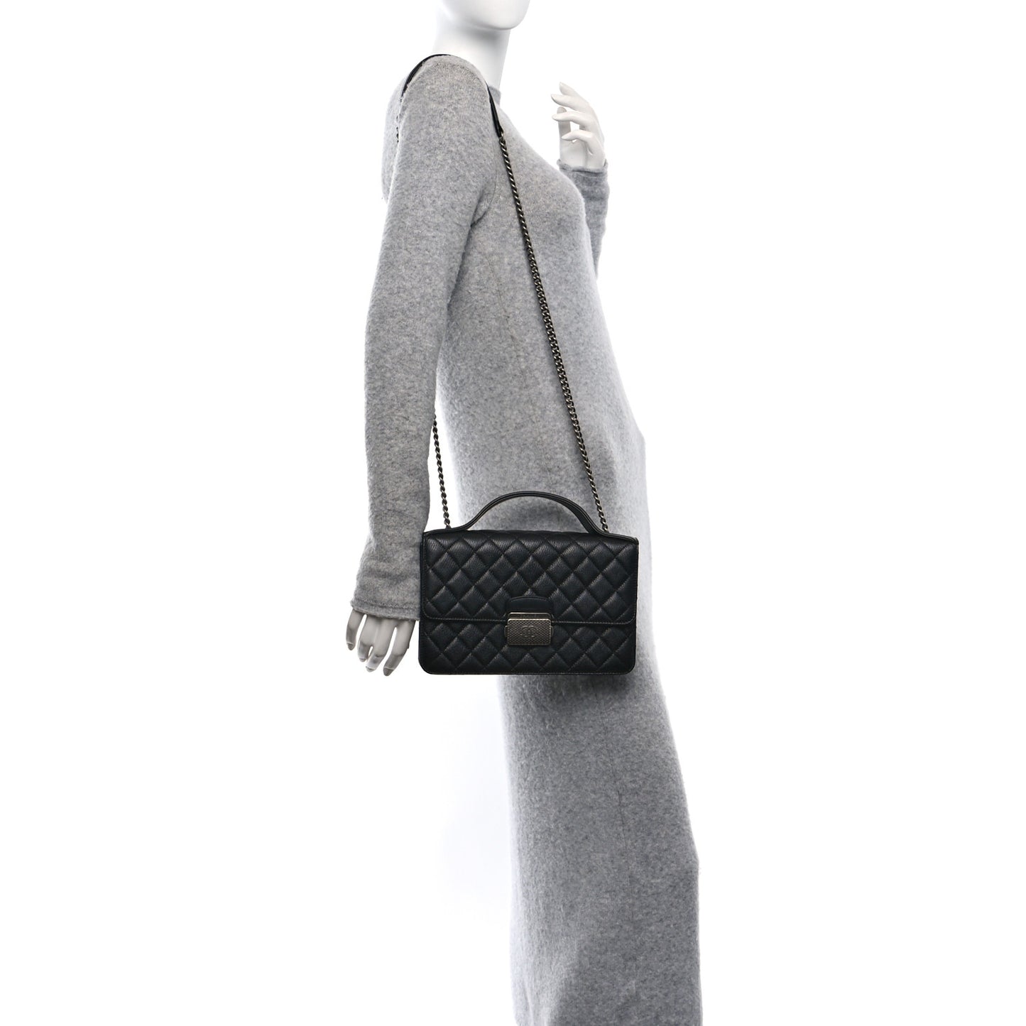 Goatskin Quilted Small CC University Top Handle Flap Black