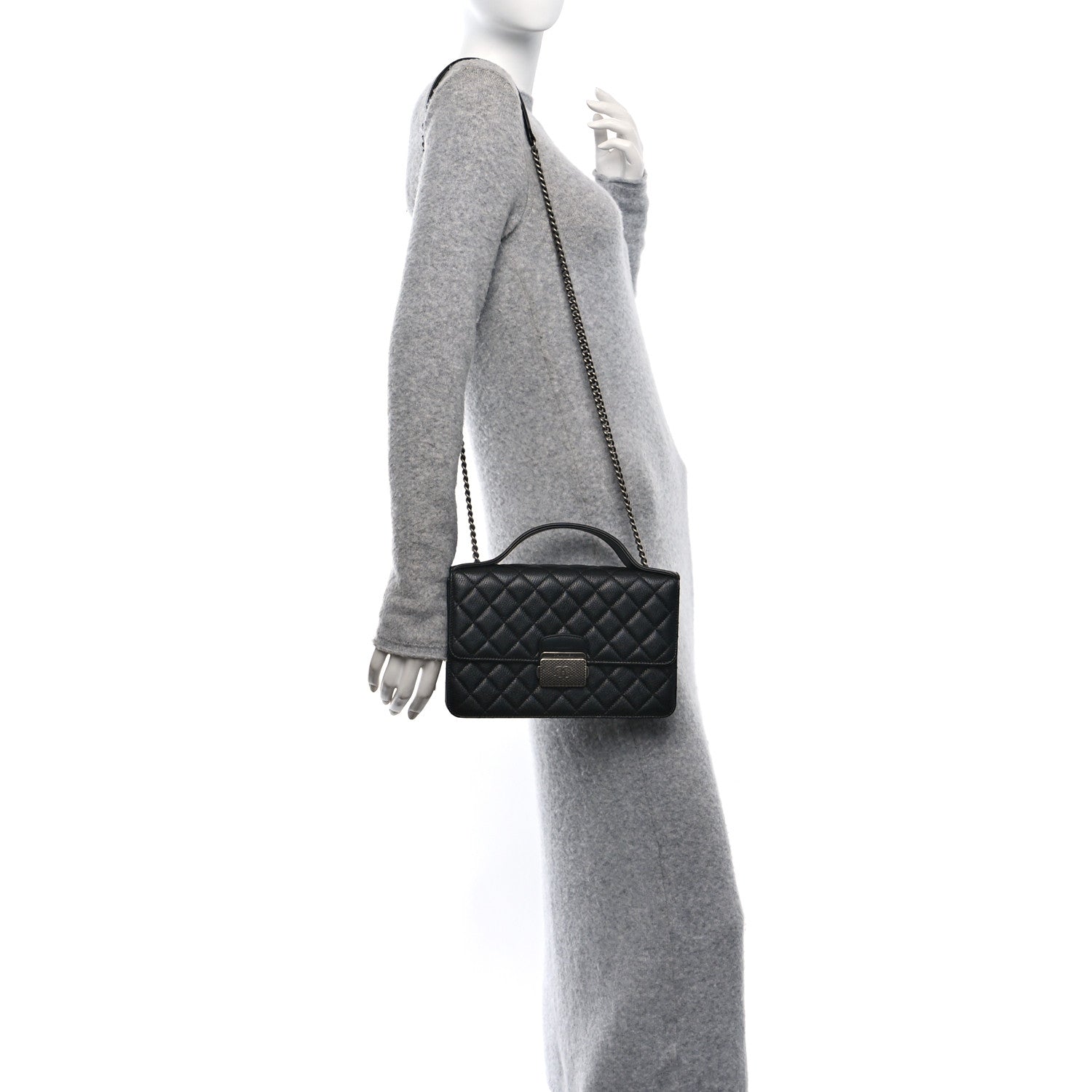 Chanel Goatskin Quilted Small CC University Top Handle Flap Black 2 of 10