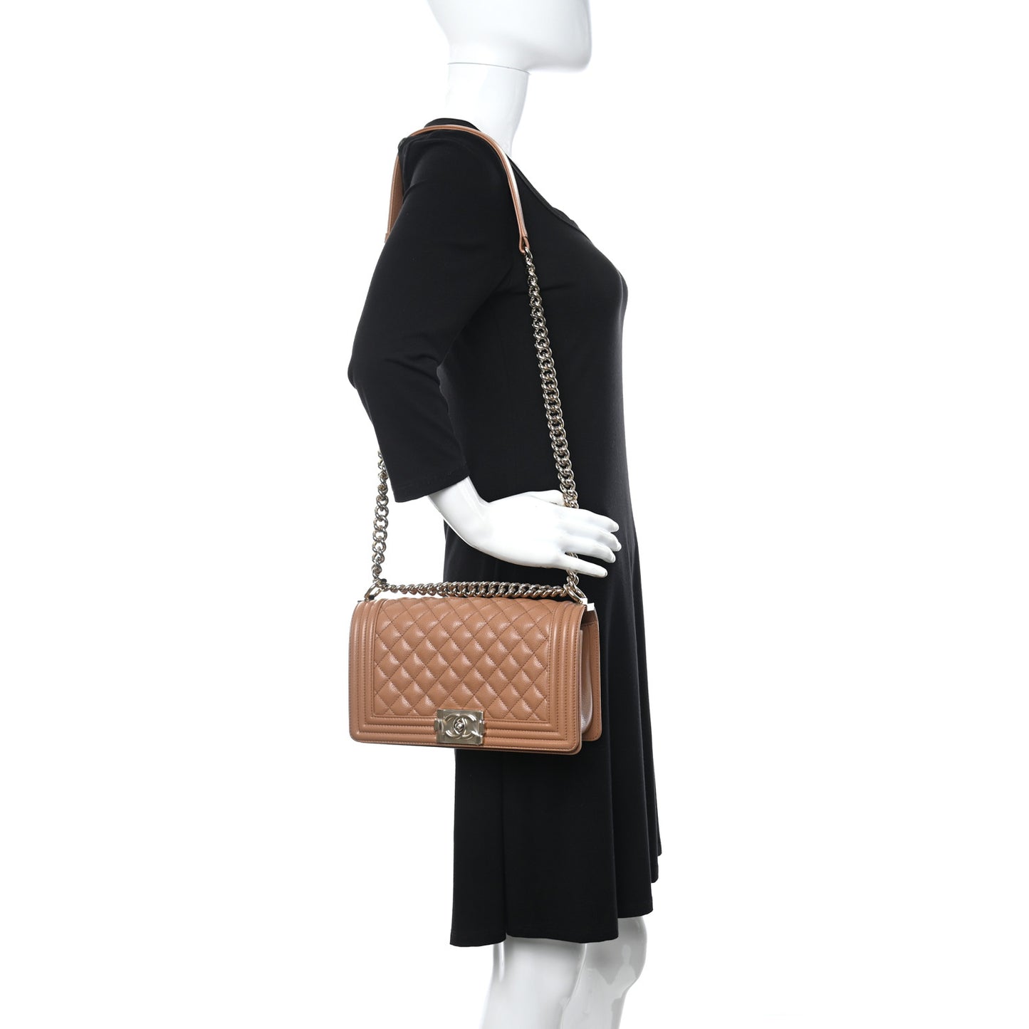 Caviar Quilted Medium Boy Flap Light Brown
