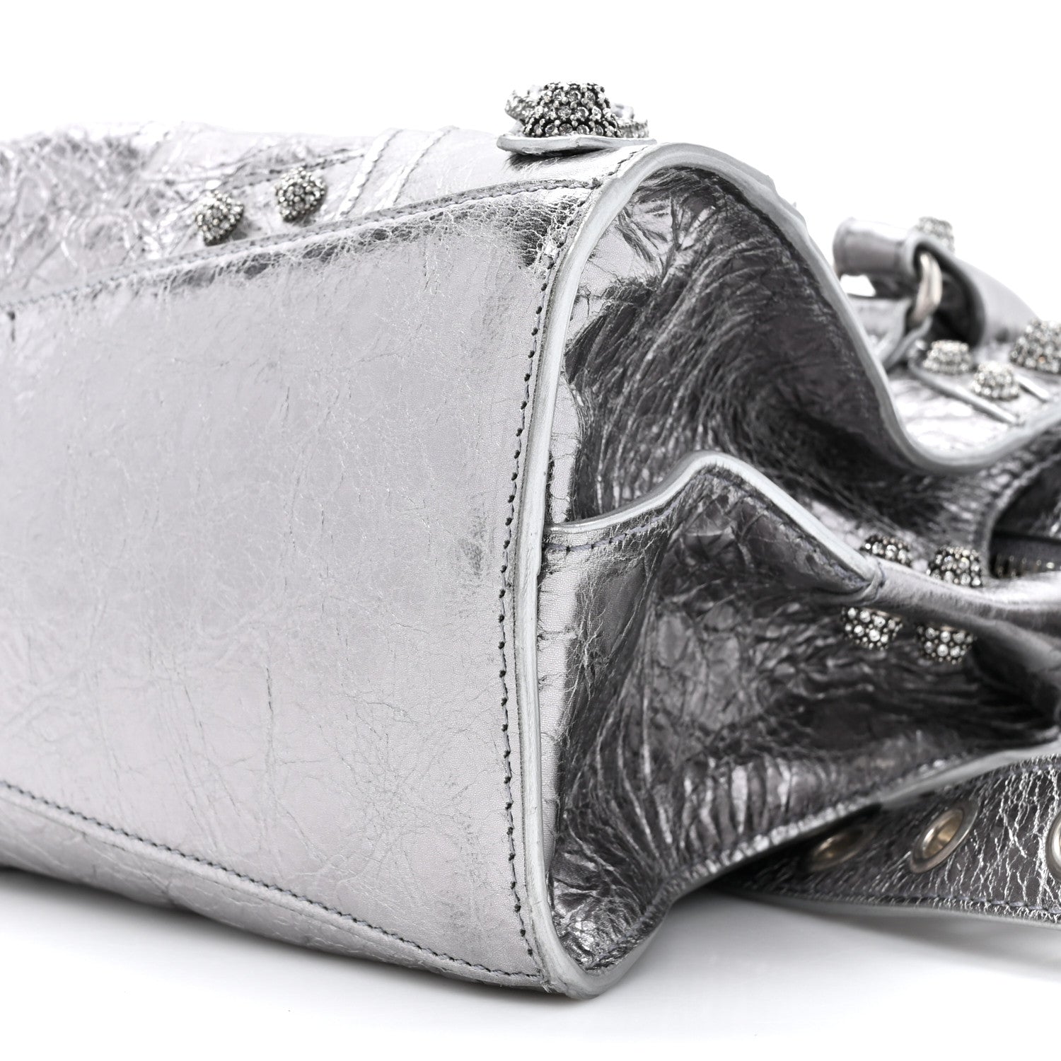Balenciaga Agneau Arena Crystal Neo Cagole Handbag XS Silver 9 of 12