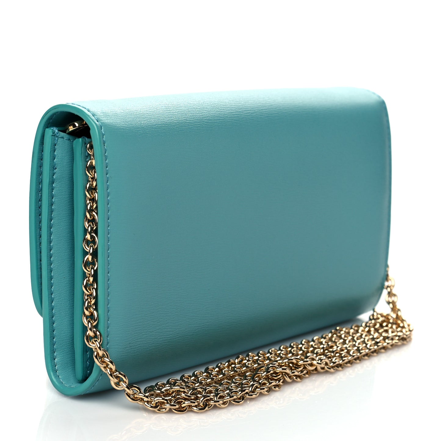 Printed Calfskin Gancini Wallet On Chain Teal