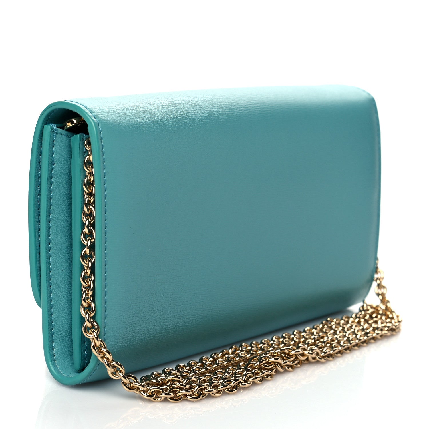 Salvatore Ferragamo Printed Calfskin Gancini Wallet On Chain Teal 2 of 8