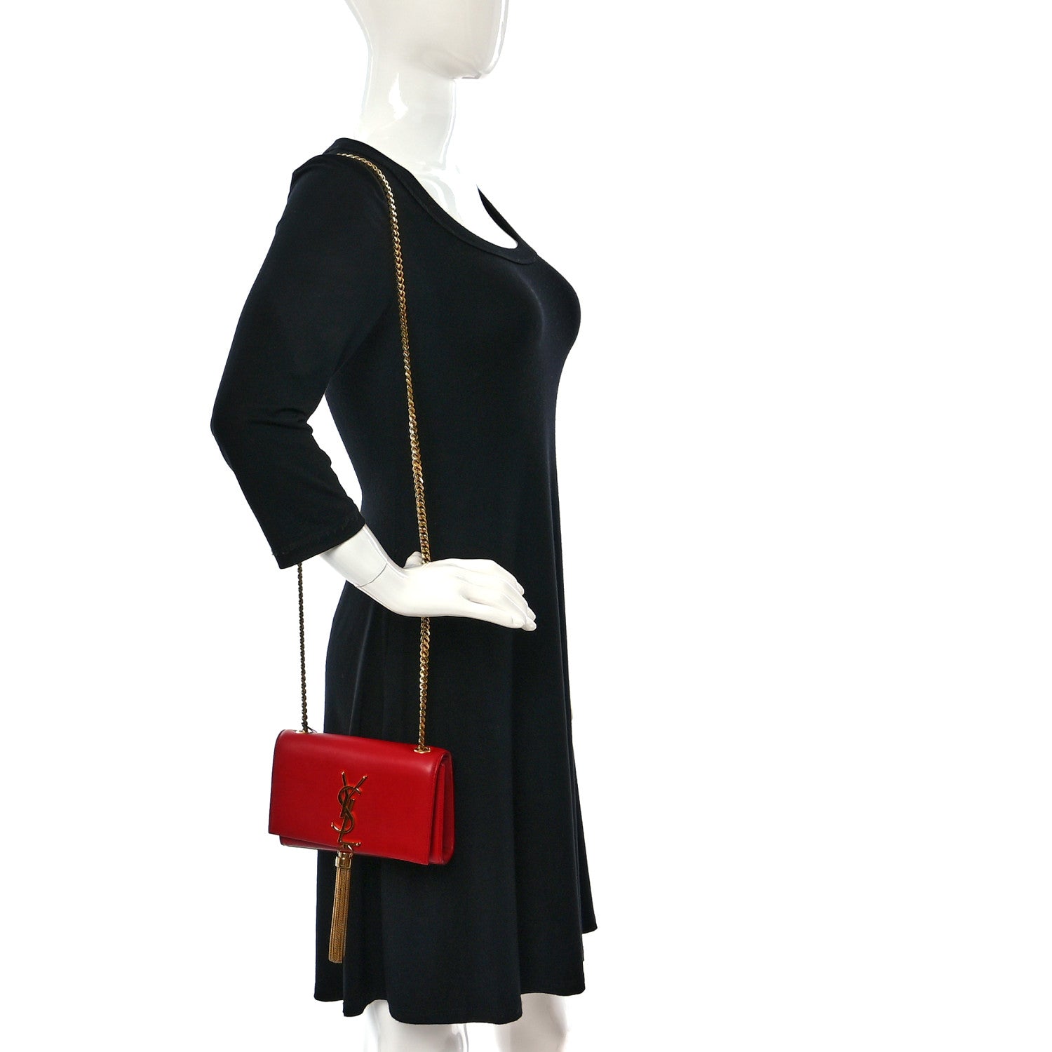 Saint Laurent Calfskin Small Classic Monogram Kate Tassel Satchel Red 2 of 12