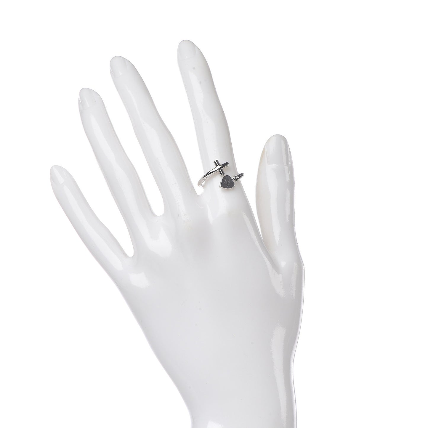 18K White Gold Cross and Heart Ring 51 5.75