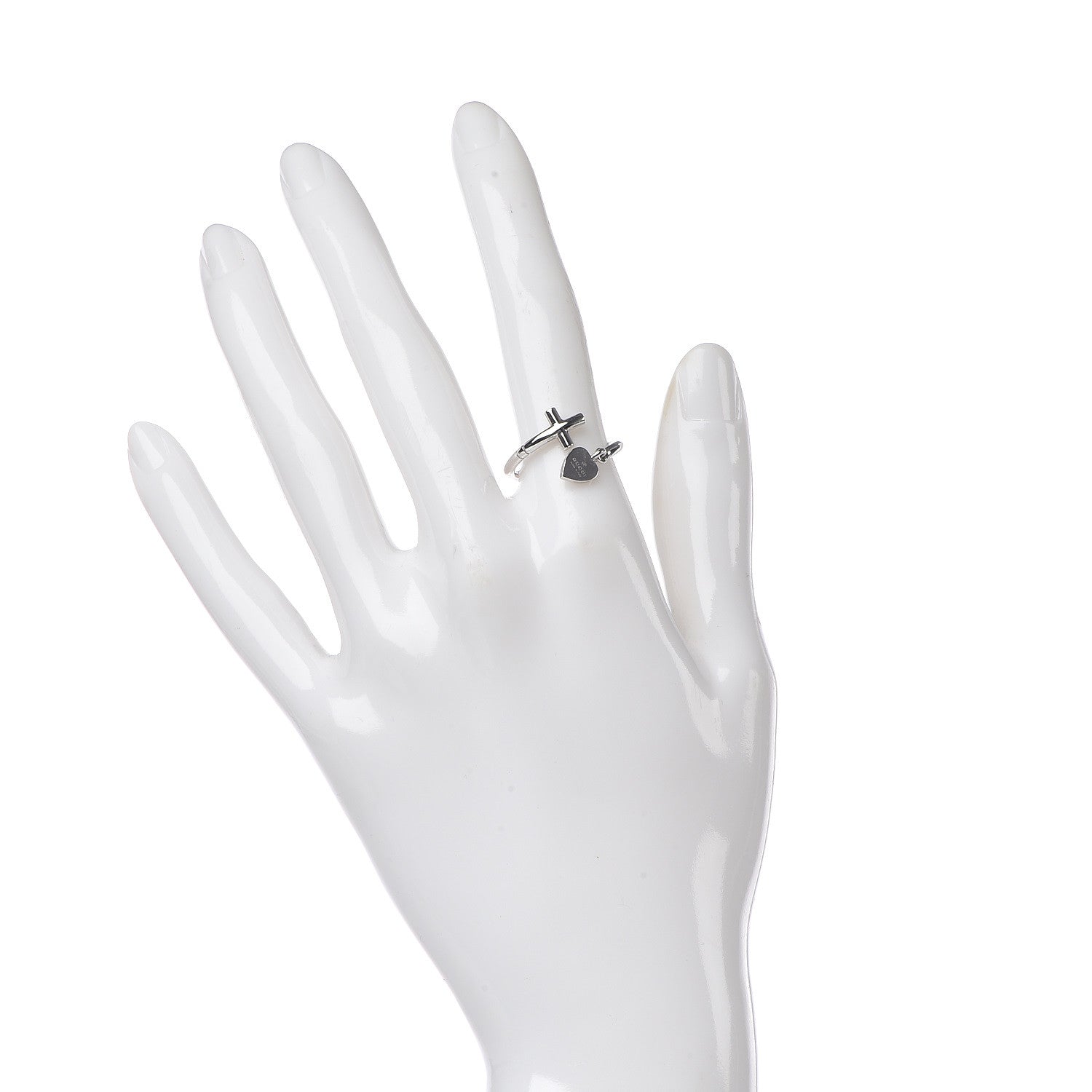 Gucci 18K White Gold Cross and Heart Ring 51 5.75 2 of 6