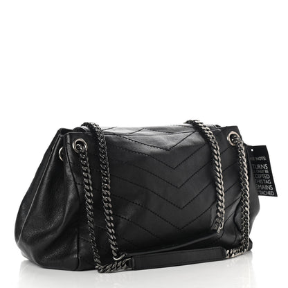 Saint Laurent Pebbled Lambskin Chevron Monogram Large Nolita Black 3 of 11