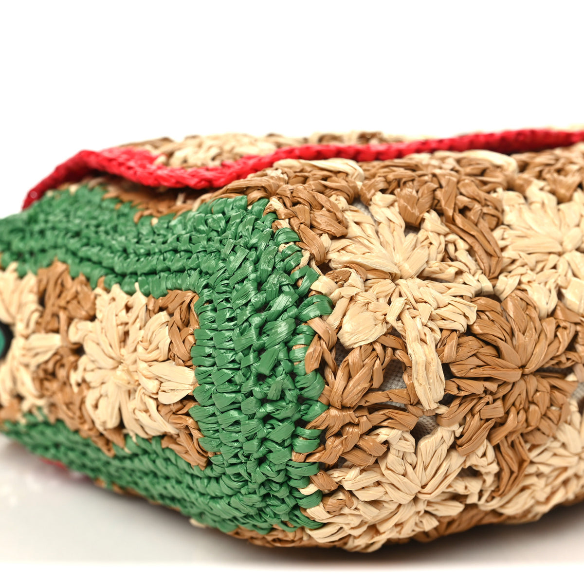 Raffia Azalea Calfskin Crochet Flower Small GG Marmont Shoulder Bag Natural Ecru Green Red New Shamarock