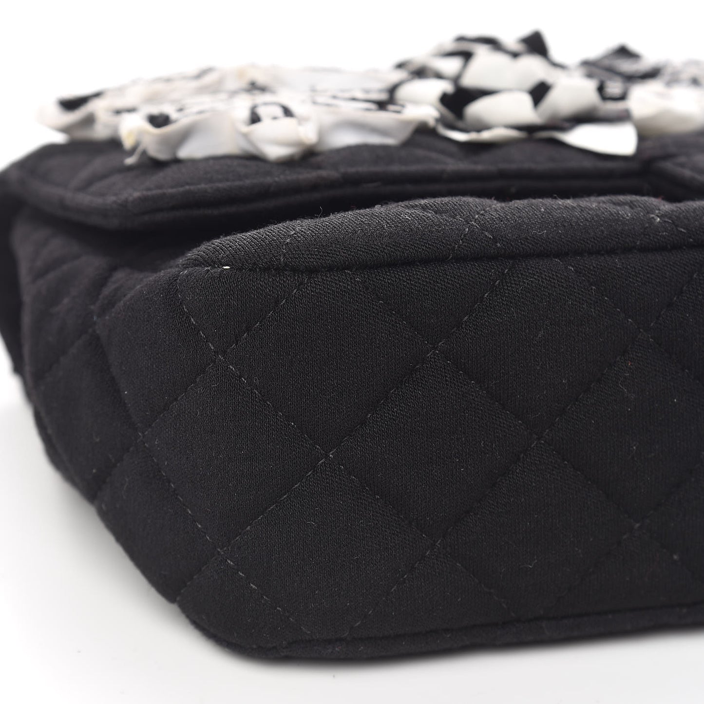Jersey Quilted Embroidered Floral Medium Single Flap Black