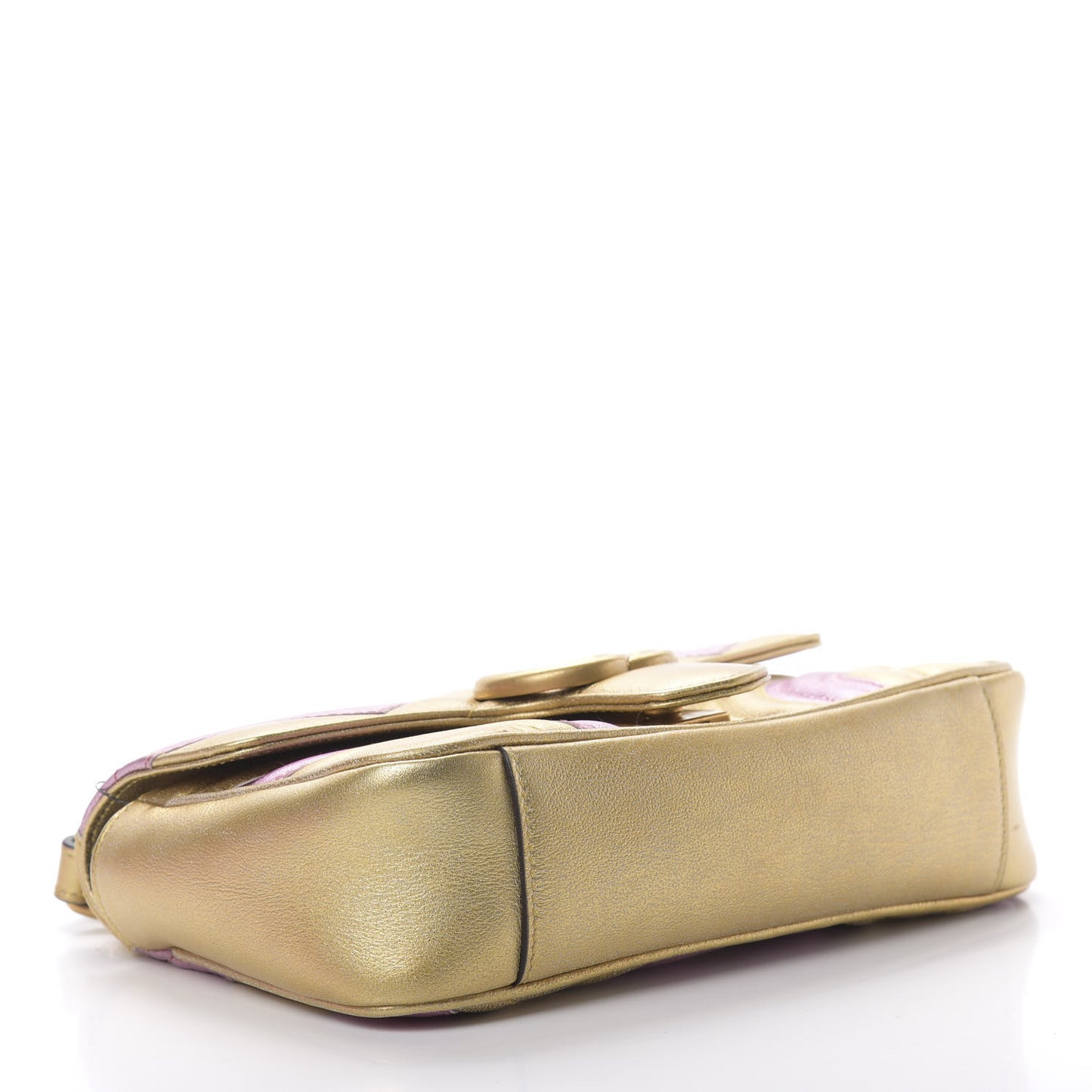 Metallic Calfskin Matelasse Mini GG Marmont Shoulder Bag Gold Pink