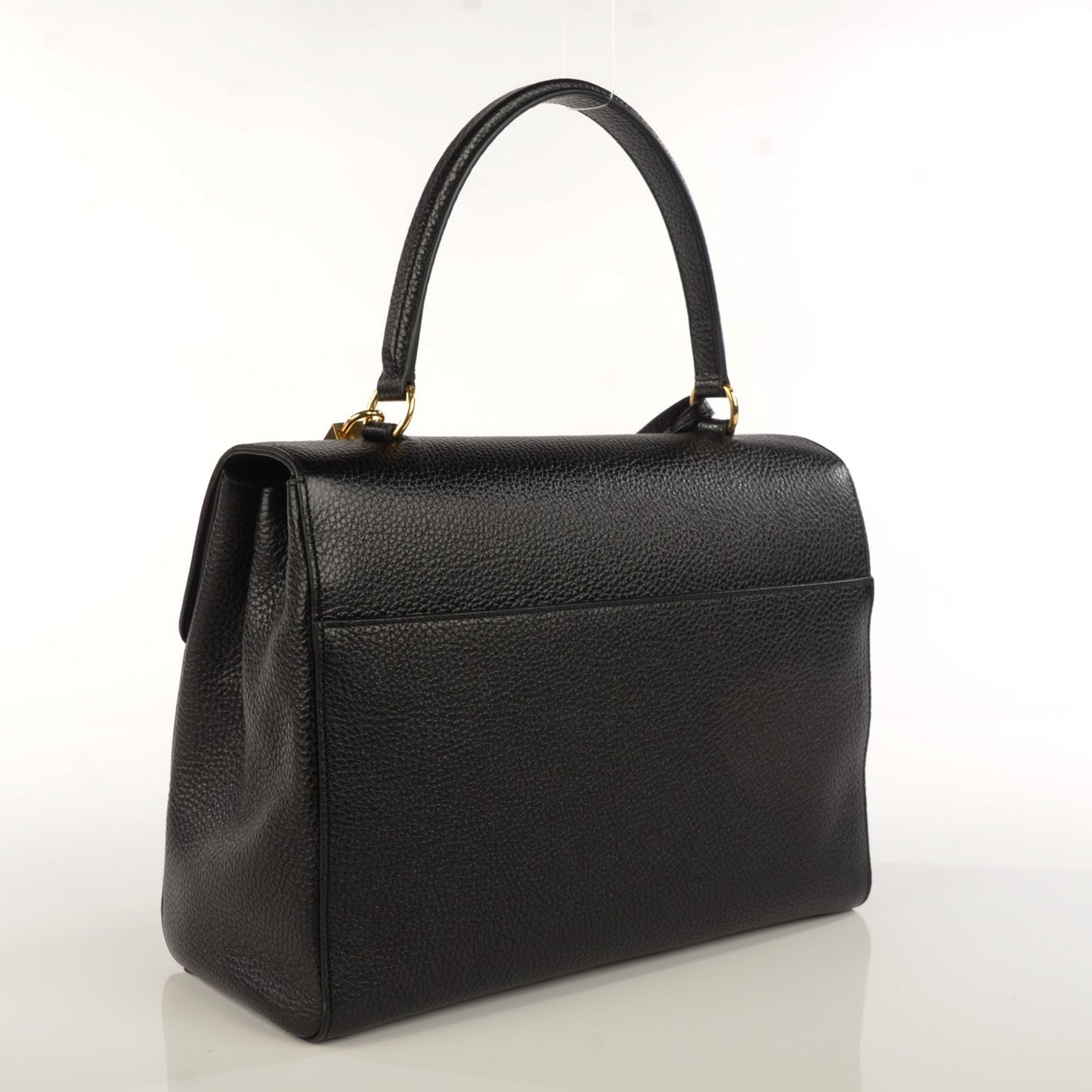 Grained Calfskin Medium Moujik Top Handle Bag Black