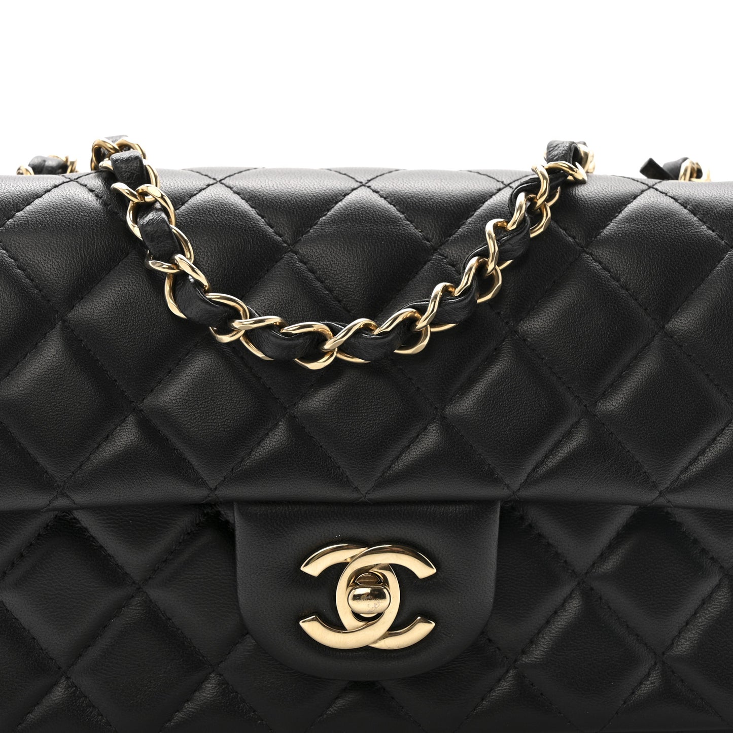 Lambskin Quilted Mini Rectangular Flap Black