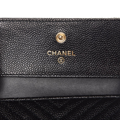 Chanel Caviar Chevron Quilted Boy Compact Wallet Black 5 of 9